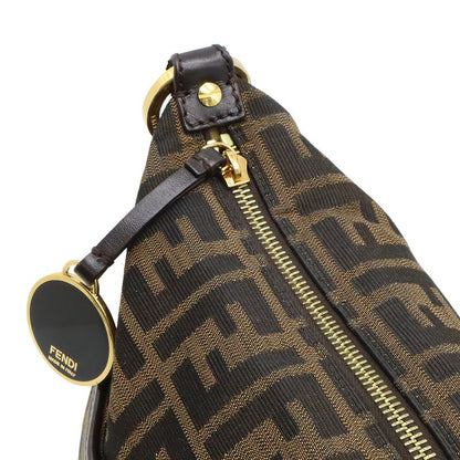 FENDI Zucca Pattern Shoulder Bag Crossbody Nylon Canvas Leather Khaki Brown