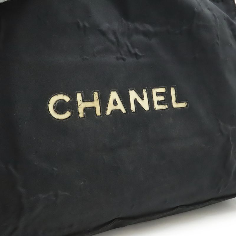 CHANEL Coco Mark Chain Shoulder Big Tote Bag Nylon Black White Gold Hardware