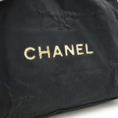 CHANEL Coco Mark Chain Shoulder Big Tote Bag Nylon Black White Gold Hardware