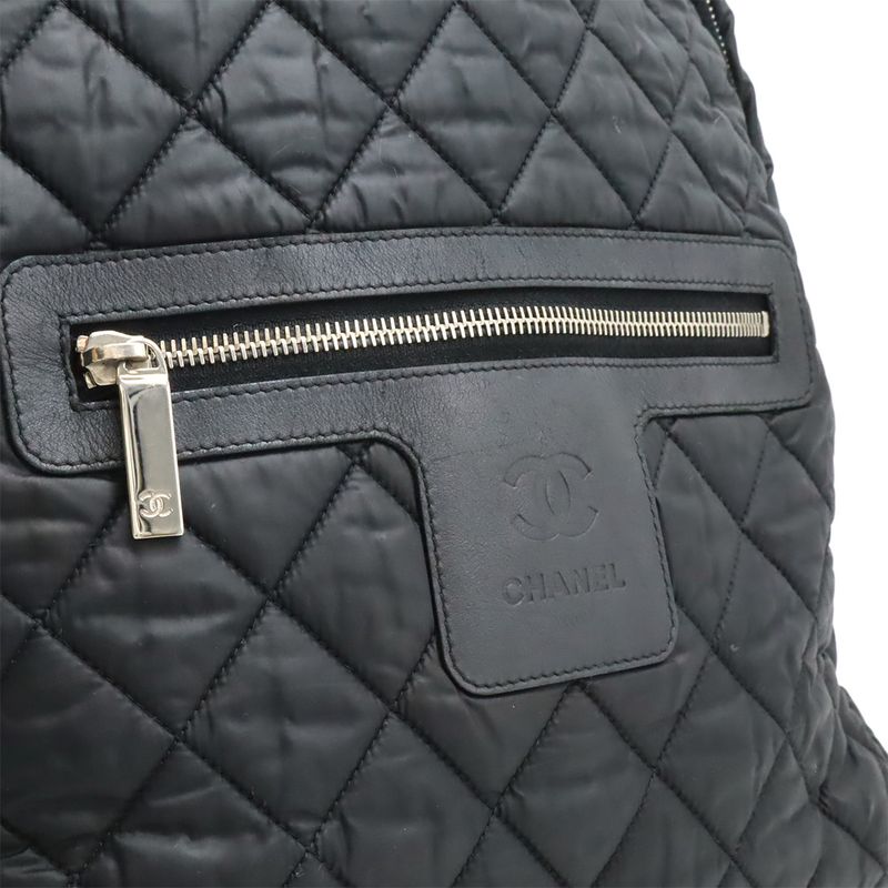 CHANEL Cocococoon Backpack Rucksack Sac Daypack Quilted Nylon Leather Black