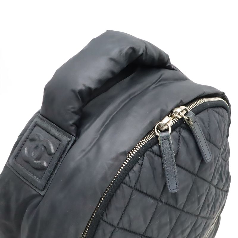 CHANEL Cocococoon Backpack Rucksack Sac Daypack Quilted Nylon Leather Black