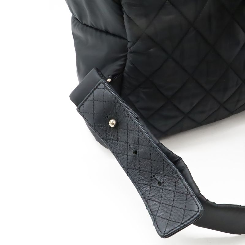 CHANEL Cocococoon Backpack Rucksack Sac Daypack Quilted Nylon Leather Black
