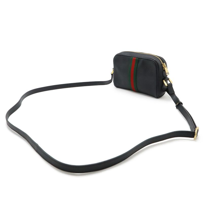 GUCCI Ophidia Sherry Line Pochette Mini Shoulder Bag Crossbody Leather Black