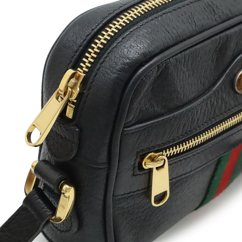 GUCCI Ophidia Sherry Line Pochette Mini Shoulder Bag Crossbody Leather Black