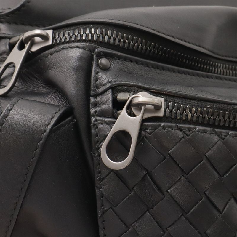 BOTTEGA VENETA Intrecciato Waist Bag Body Bag Leather Black 121604