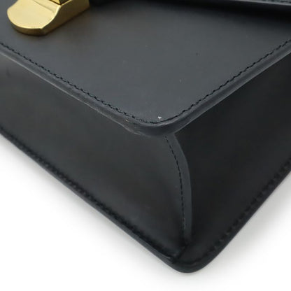 GUCCI Sylvie Webline Ribbon Mini Chain Bag Shoulder Bag Pochette Leather Black