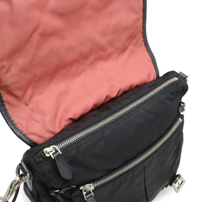 PRADA Shoulder Bag Messenger Bag Crossbody Nylon Leather NERO Black Silver-hardw