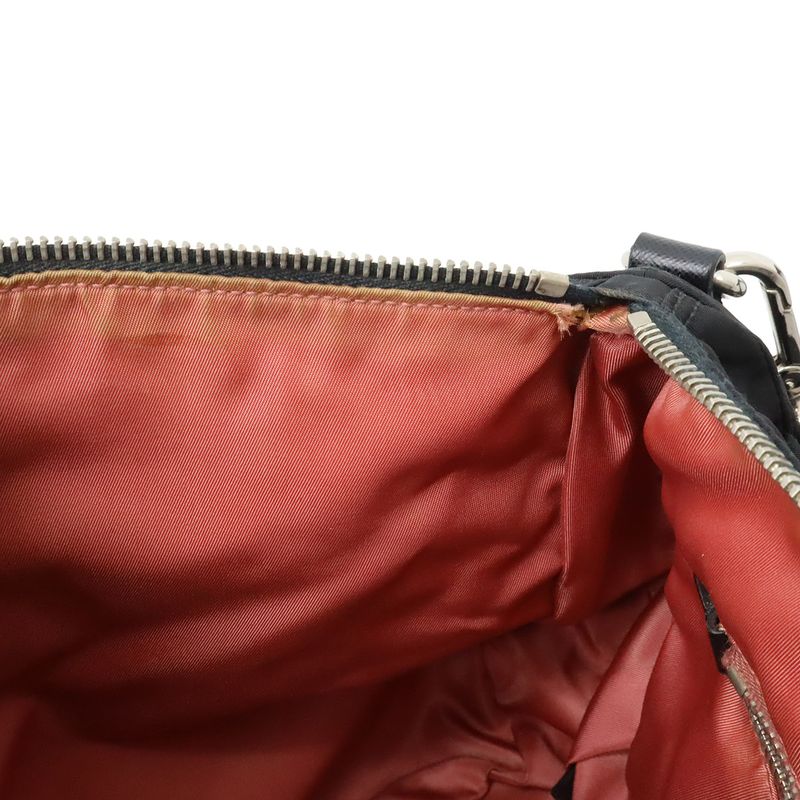 PRADA Shoulder Bag Messenger Bag Crossbody Nylon Leather NERO Black Silver-hardw