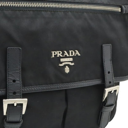PRADA Shoulder Bag Messenger Bag Crossbody Nylon Leather NERO Black Silver-hardw