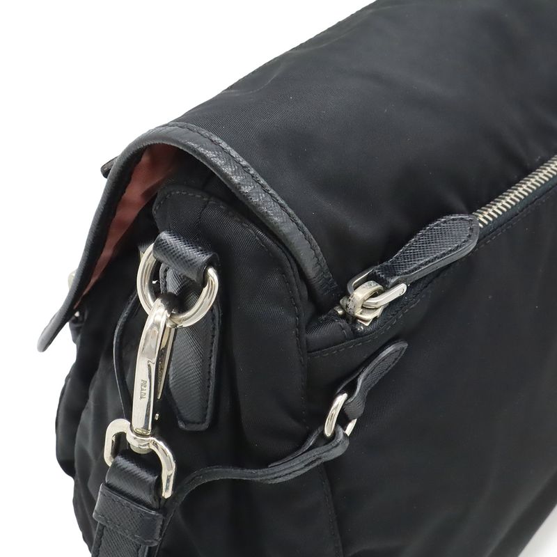 PRADA Shoulder Bag Messenger Bag Crossbody Nylon Leather NERO Black Silver-hardw