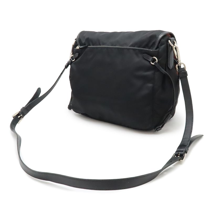 PRADA Shoulder Bag Messenger Bag Crossbody Nylon Leather NERO Black Silver-hardw