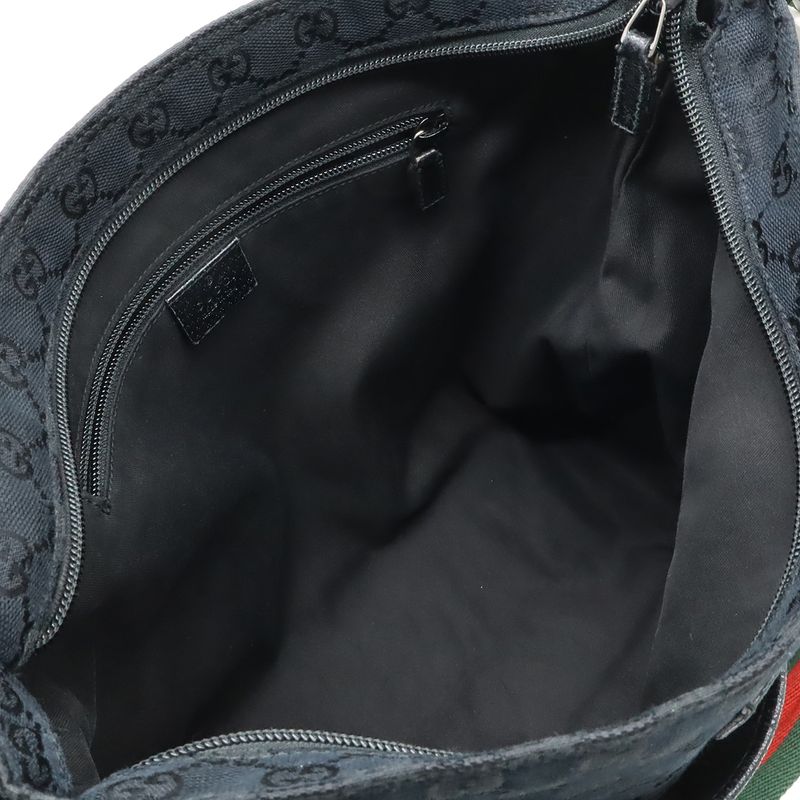GUCCI GG Canvas Sherry Line Webline Shoulder Bag Crossbody Leather Black Green