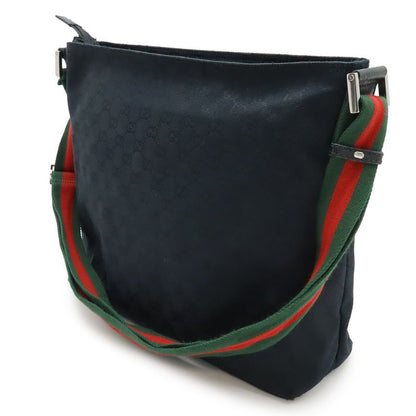 GUCCI GG Canvas Sherry Line Webline Shoulder Bag Crossbody Leather Black Green