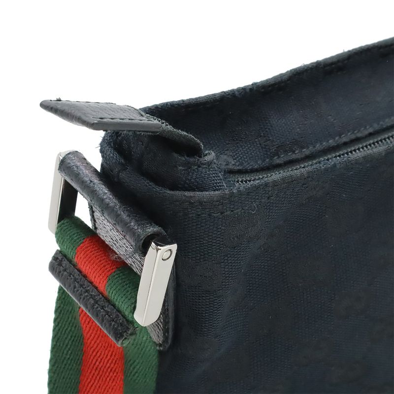 GUCCI GG Canvas Sherry Line Webline Shoulder Bag Crossbody Leather Black Green