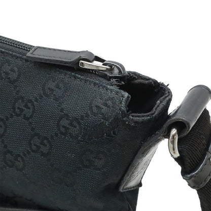 GUCCI GG Canvas Shoulder Bag Messenger Bag Crossbody Punching Leather Black