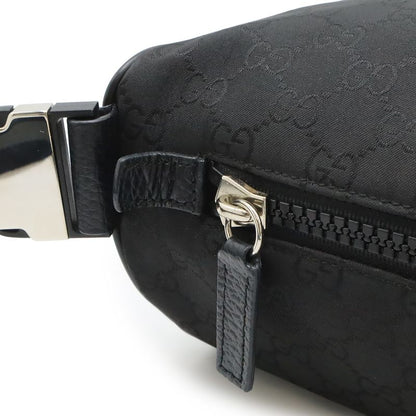 GUCCI GG Nylon Body Bag Waist Bag Hip Bag Shoulder Bag Leather Black Outlet