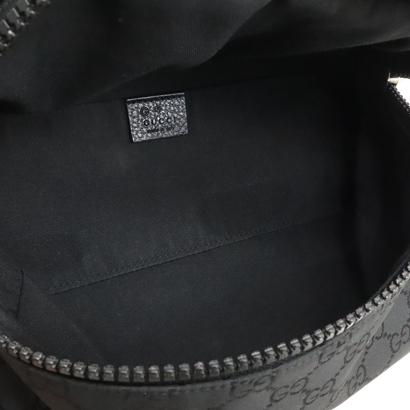 GUCCI GG Nylon Body Bag Waist Bag Hip Bag Shoulder Bag Leather Black Outlet