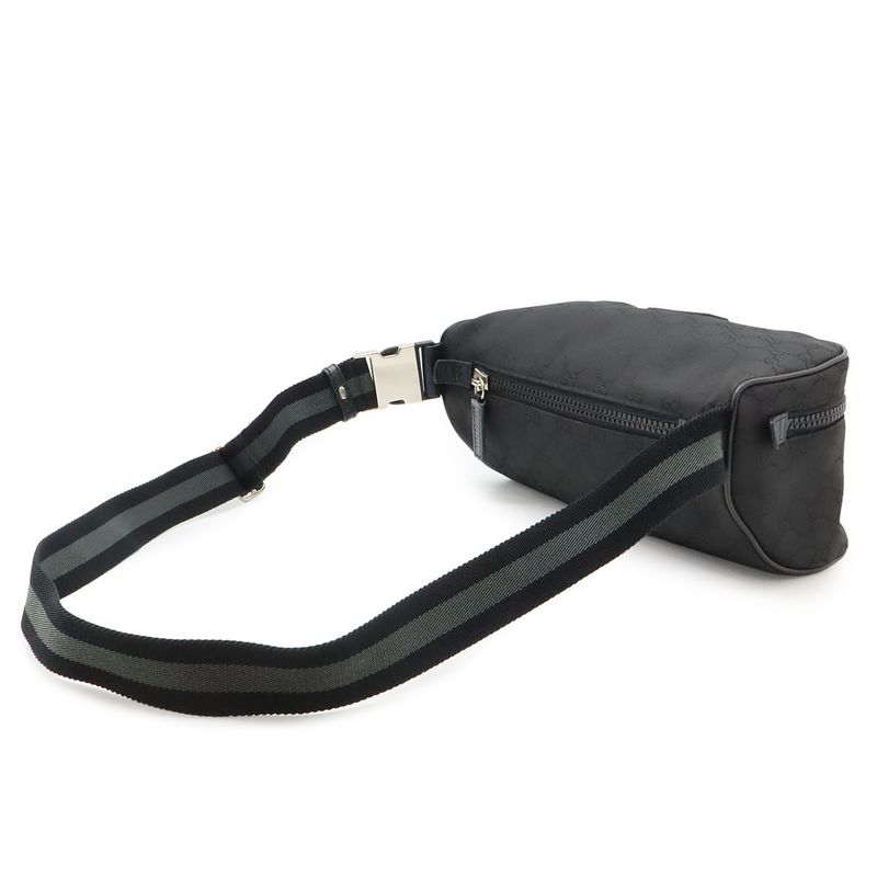 GUCCI GG Nylon Body Bag Waist Bag Hip Bag Shoulder Bag Leather Black Outlet
