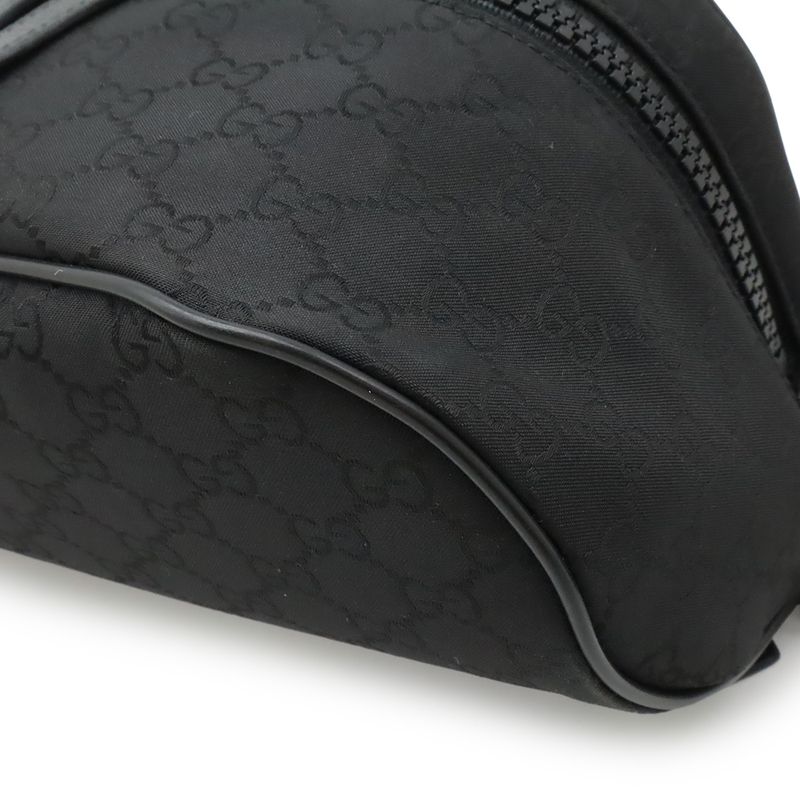 GUCCI GG Nylon Body Bag Waist Bag Hip Bag Shoulder Bag Leather Black Outlet