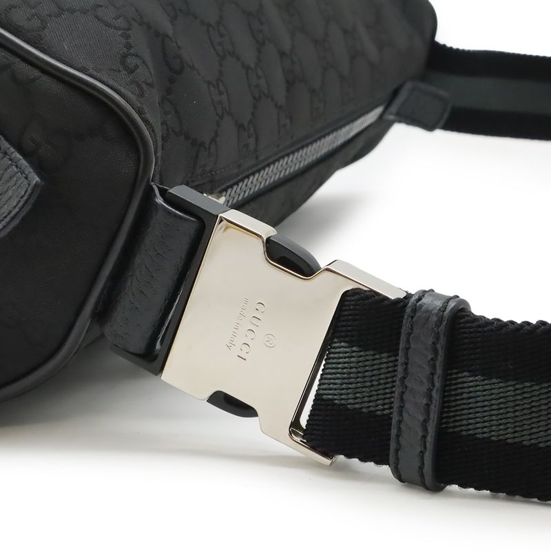 GUCCI GG Nylon Body Bag Waist Bag Hip Bag Shoulder Bag Leather Black Outlet