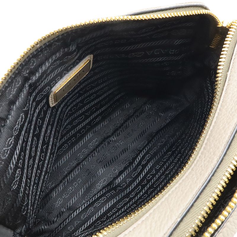 PRADA Shoulder Bag 2WAY Pochette Crossbody Striped Shoulder Leather Argilla