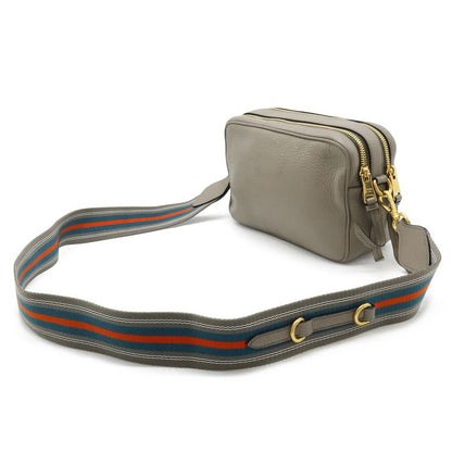 PRADA Shoulder Bag 2WAY Pochette Crossbody Striped Shoulder Leather Argilla
