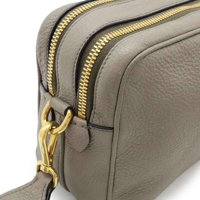 PRADA Shoulder Bag 2WAY Pochette Crossbody Striped Shoulder Leather Argilla