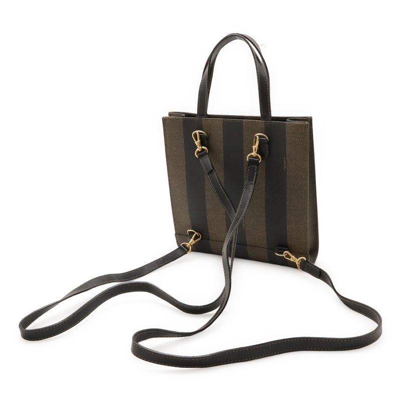 FENDI Pekan Handbag 3WAY Shoulder Tote Backpack Rucksack PVC Leather Khaki