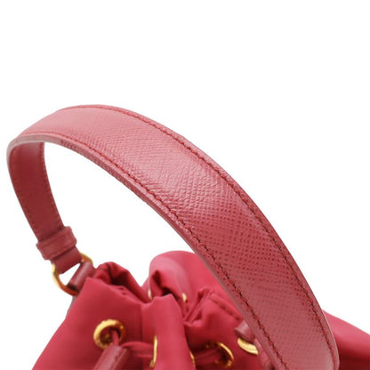 PRADA Handbag Bucket Bag Drawstring 2WAY Shoulder Bag Nylon Leather Pink Gold