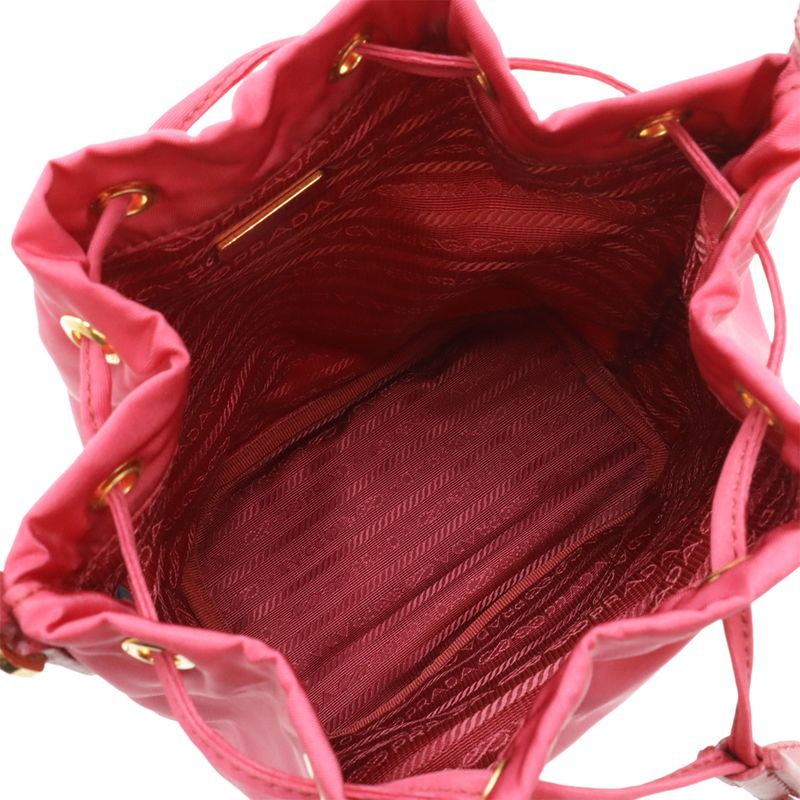 PRADA Handbag Bucket Bag Drawstring 2WAY Shoulder Bag Nylon Leather Pink Gold