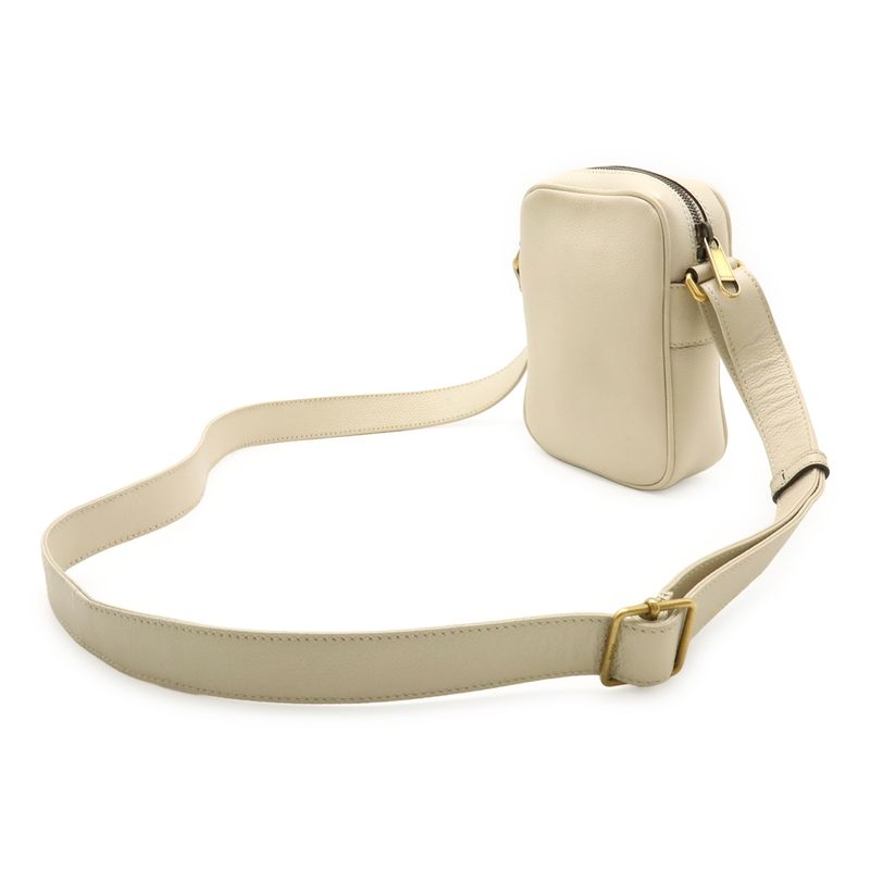 GUCCI Print Logo Shoulder Bag Pochette Crossbody Leather Ivory Gold Hardware