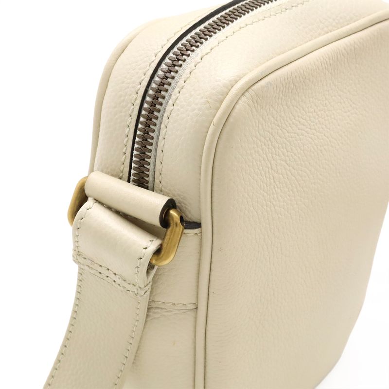 GUCCI Print Logo Shoulder Bag Pochette Crossbody Leather Ivory Gold Hardware