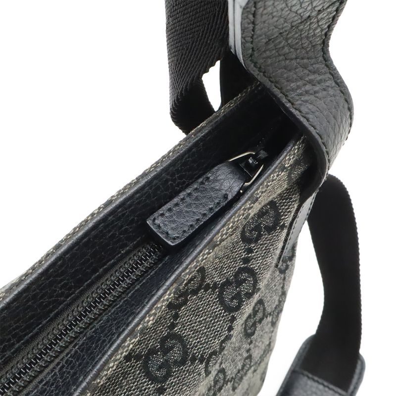 GUCCI GG Canvas Shoulder Bag Crossbody Leather Dark Gray Black Outlet