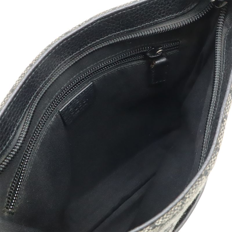 GUCCI GG Canvas Shoulder Bag Crossbody Leather Dark Gray Black Outlet