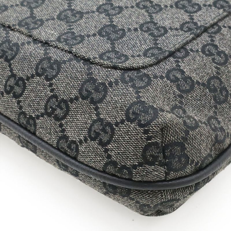 GUCCI GG Canvas Shoulder Bag Crossbody Leather Dark Gray Black Outlet