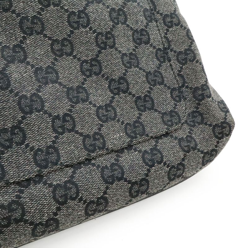 GUCCI GG Canvas Shoulder Bag Crossbody Leather Dark Gray Black Outlet