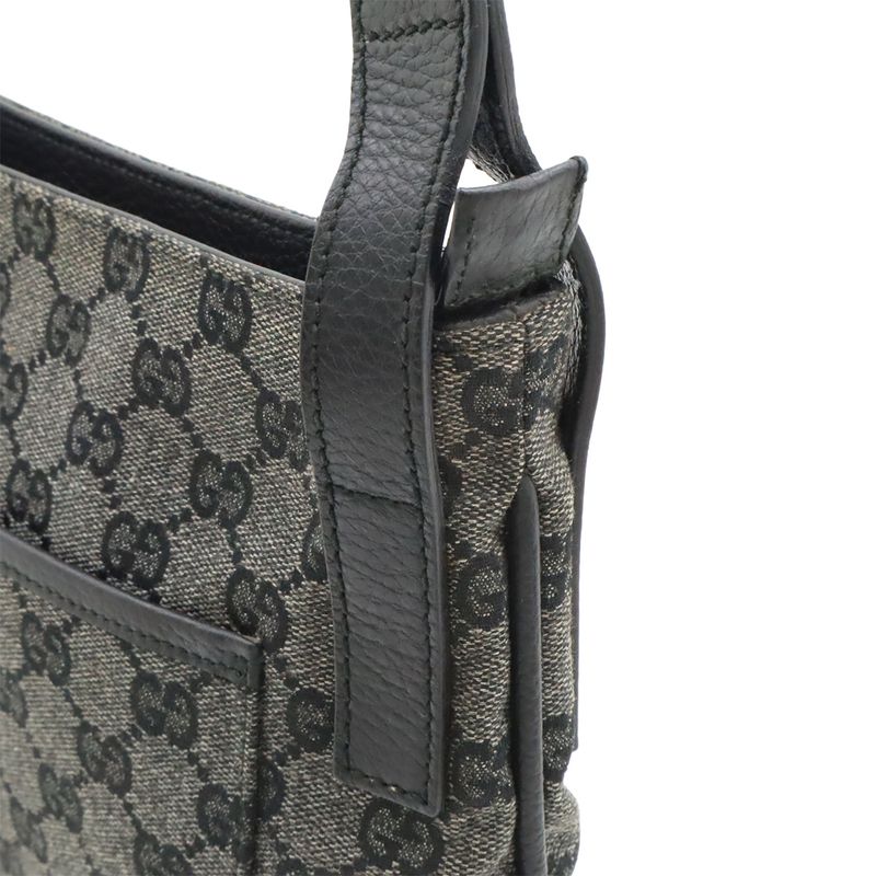 GUCCI GG Canvas Shoulder Bag Crossbody Leather Dark Gray Black Outlet
