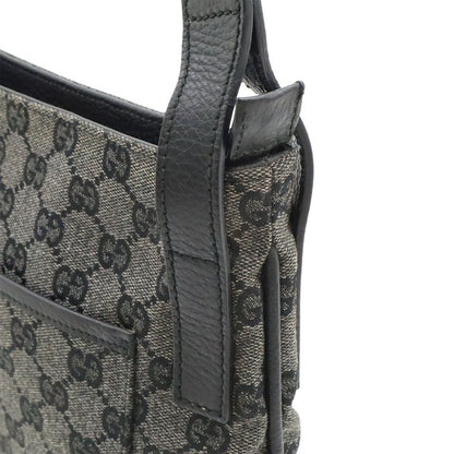 GUCCI GG Canvas Shoulder Bag Crossbody Leather Dark Gray Black Outlet