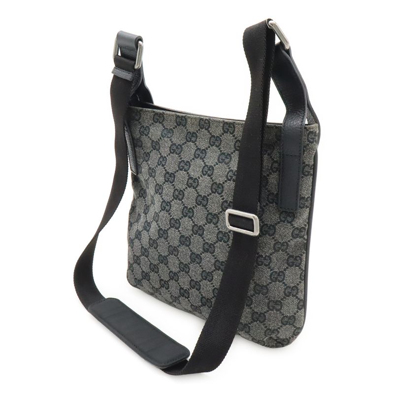 GUCCI GG Canvas Shoulder Bag Crossbody Leather Dark Gray Black Outlet