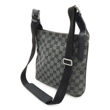 GUCCI GG Canvas Shoulder Bag Crossbody Leather Dark Gray Black Outlet