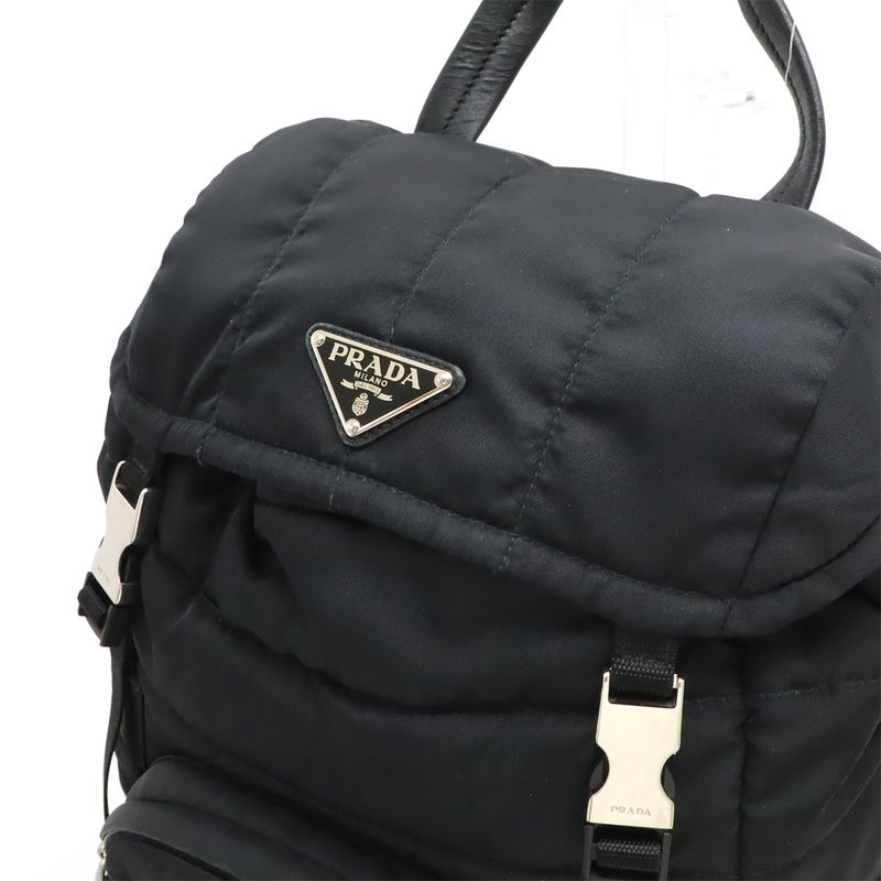 PRADA Triangle Logo Backpack Rucksack Sac Quilted Nylon Leather NERO Black