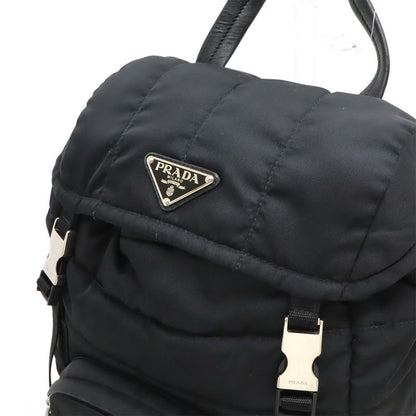 PRADA Triangle Logo Backpack Rucksack Sac Quilted Nylon Leather NERO Black