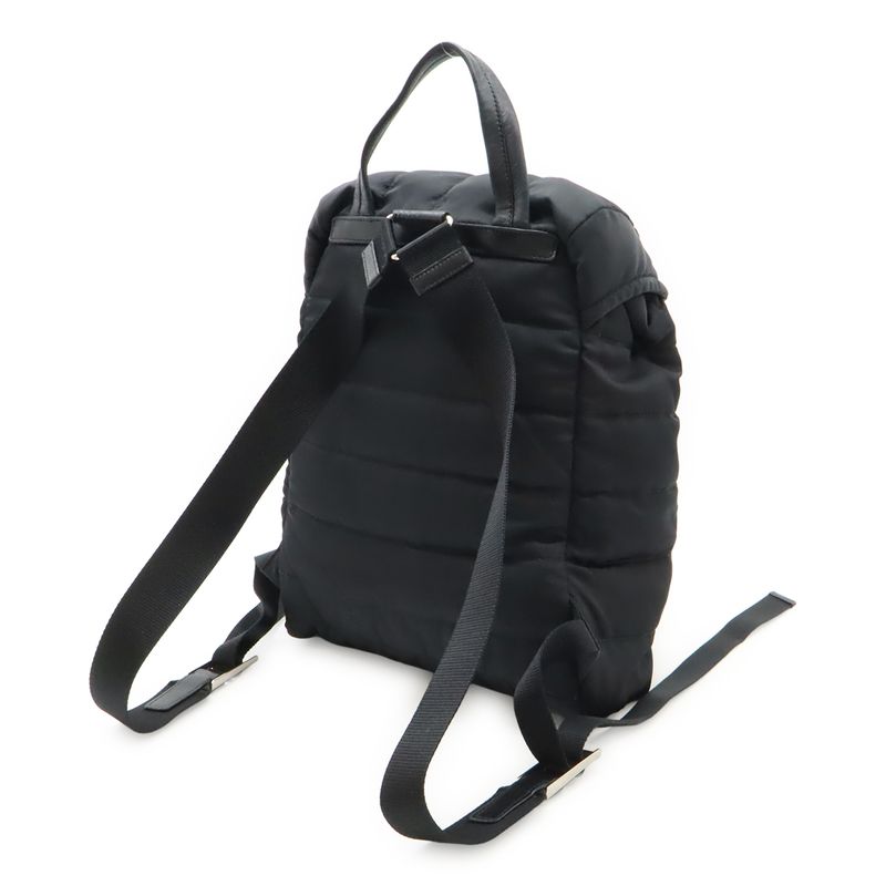 PRADA Triangle Logo Backpack Rucksack Sac Quilted Nylon Leather NERO Black