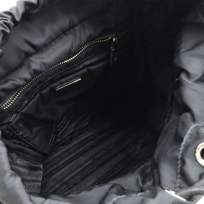 PRADA Triangle Logo Backpack Rucksack Sac Quilted Nylon Leather NERO Black