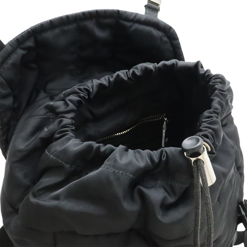 PRADA Triangle Logo Backpack Rucksack Sac Quilted Nylon Leather NERO Black