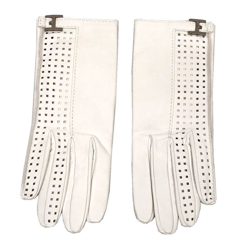 HERMES Leather Gloves 7 1 2 Lambskin White Ladies New Unused Aq12514