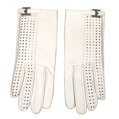HERMES Leather Gloves 7 1 2 Lambskin White Ladies New Unused Aq12514