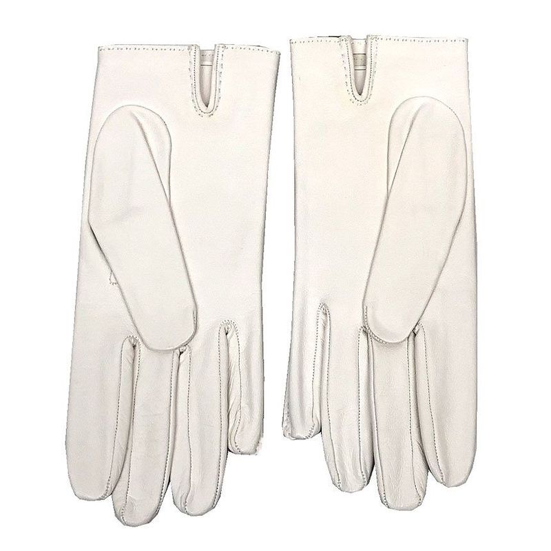 HERMES Leather Gloves 7 1 2 Lambskin White Ladies New Unused Aq12514