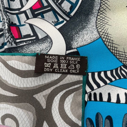 HERMES Carre 90 100% Silk Scarf Marche Du Zambeze Marche On The Zambezi Blue