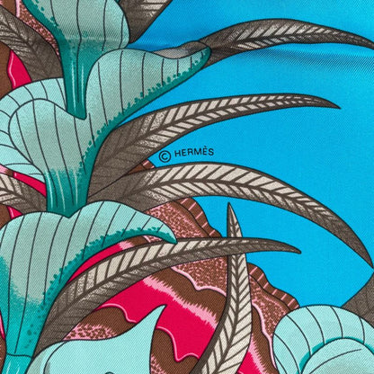 HERMES Carre 90 100% Silk Scarf Marche Du Zambeze Marche On The Zambezi Blue